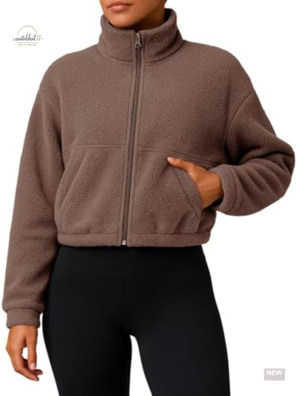 Cropped Zip Up Fleece Sherpa Jacket - Trendy Winter Coat for Casual & Workout